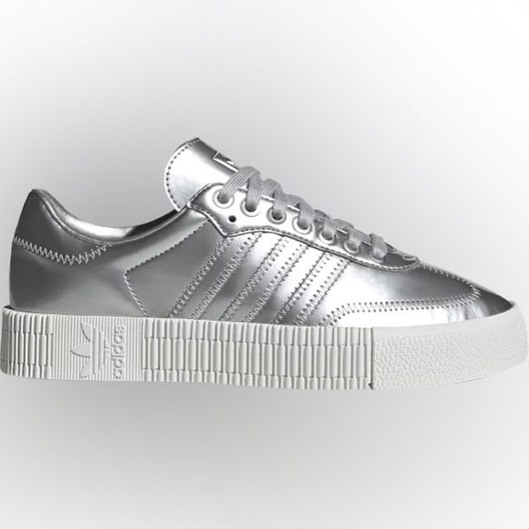 adidas Shoes - NEW Adidas Sambarose Silver Metallic platform Sneaker Sz 8